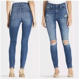 Womens Good American Good Waist Snake Pocket Medium Wash Distress Skinny Jeans